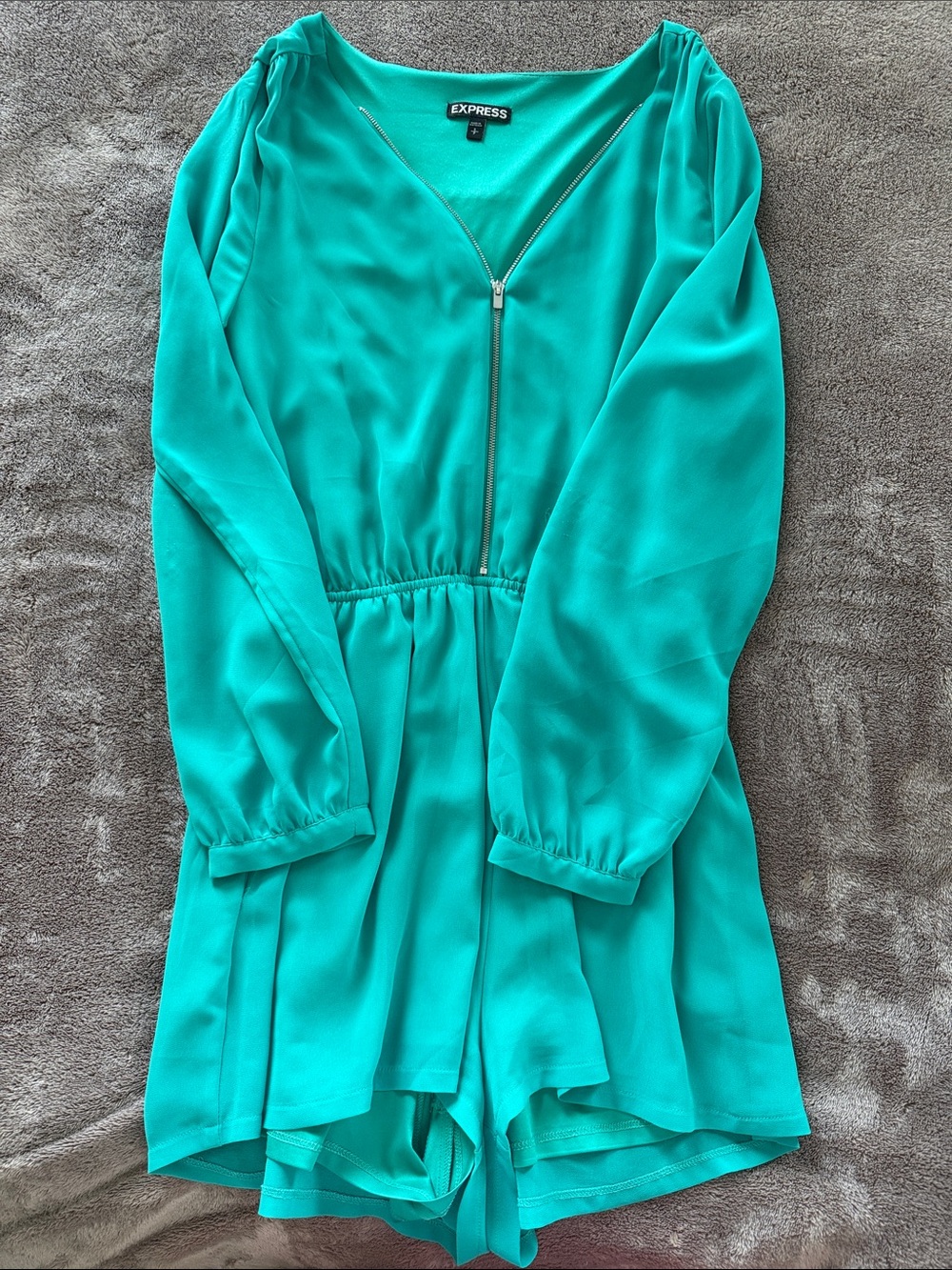 Express Teal Romper with Front Zip and Long Sleeves